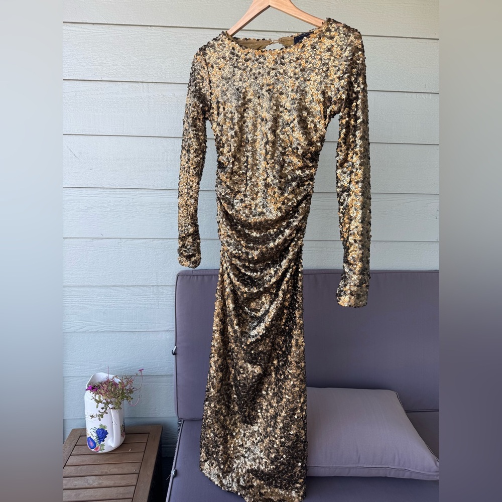 NWOT River Island Gold Sequin Long Sleeve Dress